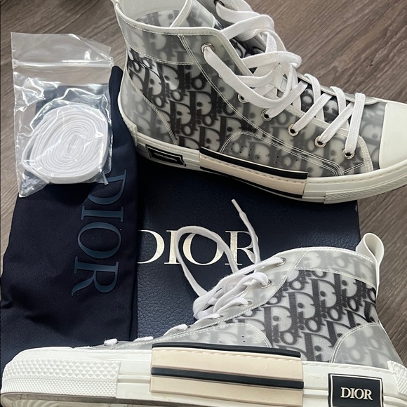 Dior Shoes - Dior High-Top Sneakers in Grey and White Oblique Canvas